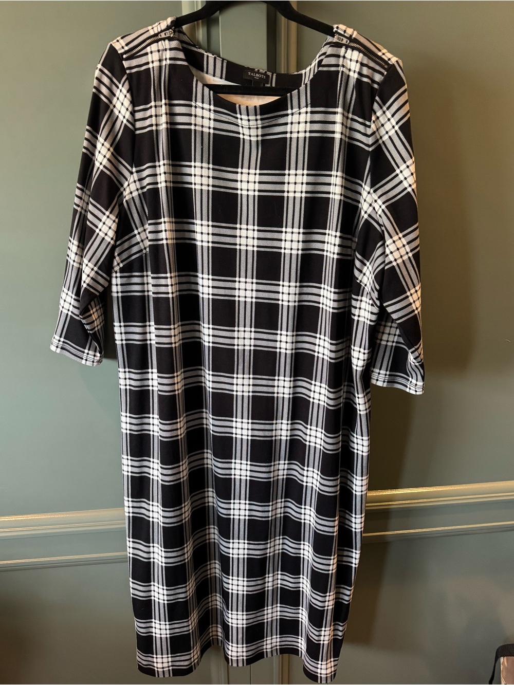 Talbots Black and White Plaid Midi Dress - Picture 1 of 4